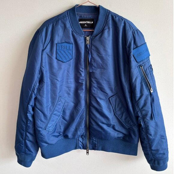 BeenTrill Mens Patch Bomber Jacket Blue Size XL - Picture 1 of 15